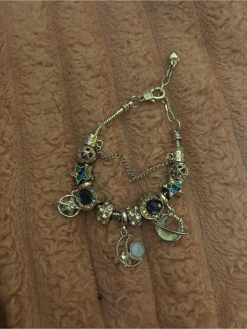 Gold-Tone Charm Bracelet with Purple and Blue Gem Accents
